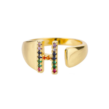 Anelli con lettera zircone arcobaleno per le donne Moda grosso lettera larga AZ anello in acciaio inossidabile matrimonio gioielli Boho spedizione gratuita