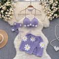 Bikini dreiteilig Set gestricktes Träger-Set Strand Resort Style Strickträger Bikini