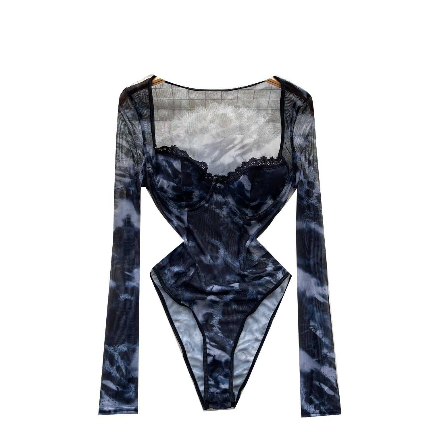 Herbst Sexy Quadratischer Kragen Slim Overall Für Damen Langarm Hohe Taille Mesh Bodysuit Großhandel