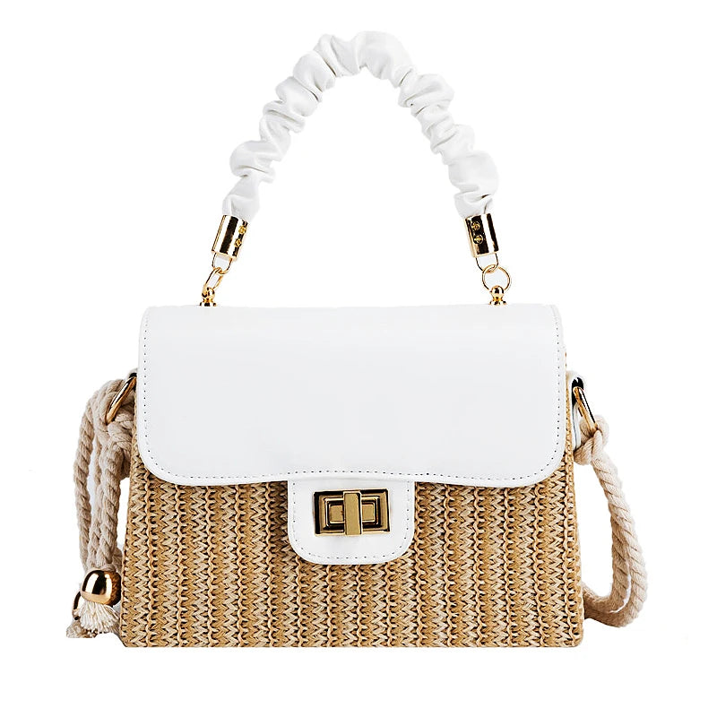 Borsa da spiaggia in paglia per donna 2021 Borsa estiva con manico pieghettato Borsa di design di lusso Borsa a tracolla in colore a contrasto e borsetta Lady Bolsos