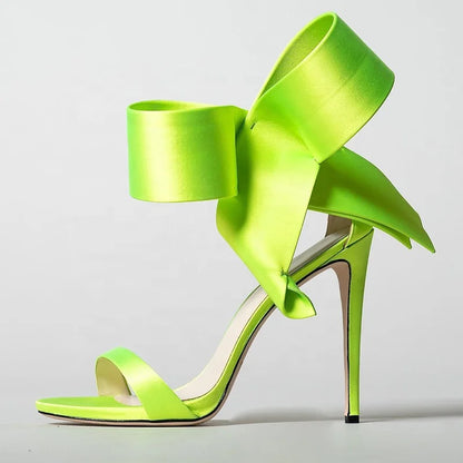 Sandales à talon aiguille en satin avec grand nœud, pour femme, chaussures 2021