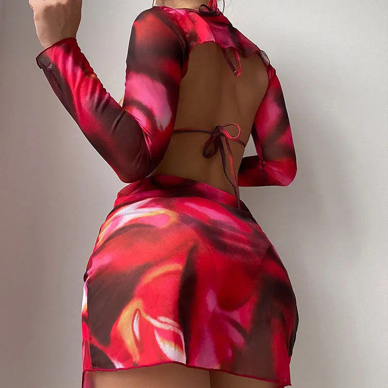 Ensemble de 4 pièces de maillot de bain tie-dye grande taille avec paréo