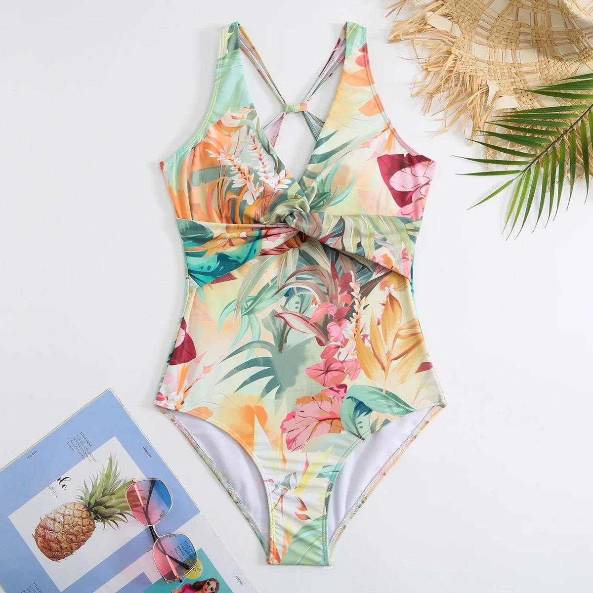 2023 Neues Design Bademode Strandmode Geraffter High Waist Bikini Set mit Überzug Schwimmanzüge Damen Bikinis & Strandmode