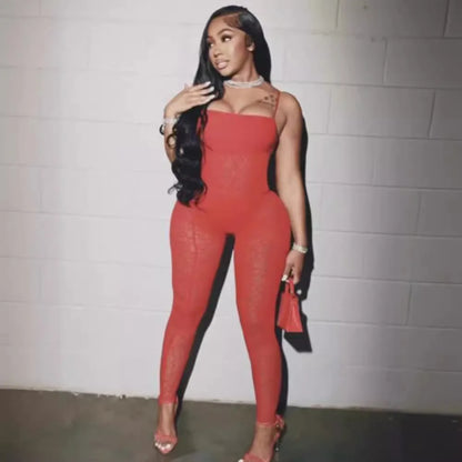 KSH7982 New Sexy Club Evening Fashion Strapless Tight and Slightly Transparent Jumpsuit Pants