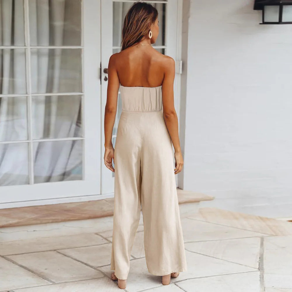 Neue Damen-Sommer-Freizeit-Einteiler, ärmellos, Trägertop, weites Bein, lange Hose