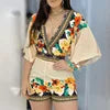 Women's Cami Jumpsuit Casual Summer Floral Printed Playsuit  Women Rompers 3/4 Sleeve Backless Playsuit Women Clothes