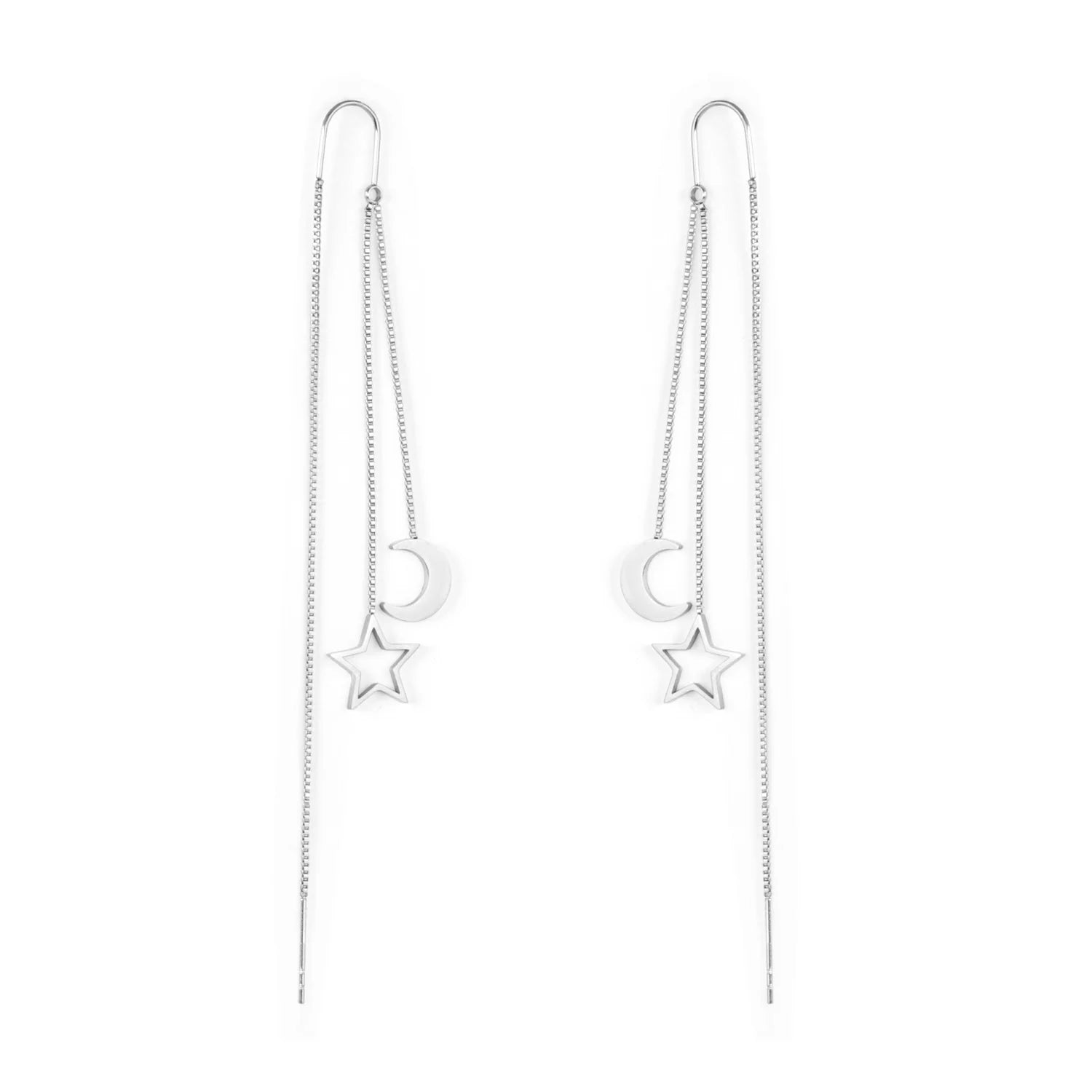 LUXUSTEEL 2021 Stella Luna Orecchini a pendaglio per le donne Stile alla moda Colore oro Acciaio inossidabile Orecchino a catena lunga Brinco Party
