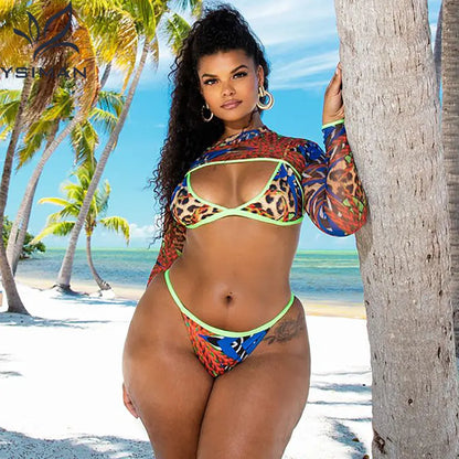 2022 New 4XL 5XL Women Plus Size Swimwear 3 Piece Swimsuit Leopard Print Plus Size Swimwear Bikini for Fat Women