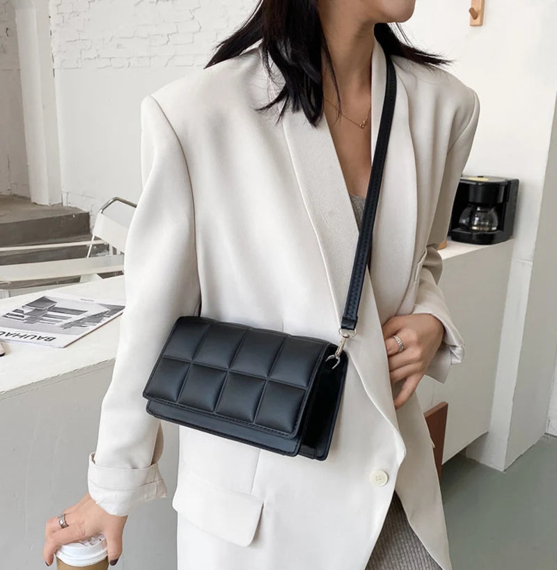 Nuove borse a tracolla moda tinta unita borsa a tracolla da viaggio femminile plaid piccole borse a tracolla in pelle PU per donna