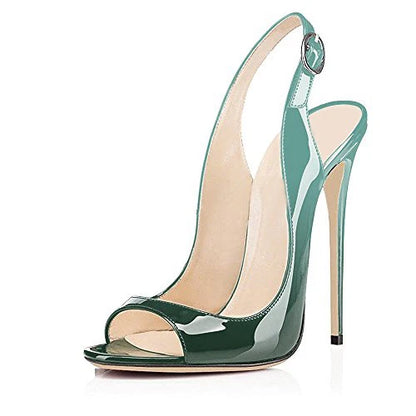 Sandales à talons hauts pour femmes en cuir verni dégradé Escarpins à bride arrière avec boucle Bout ouvert Talon aiguille