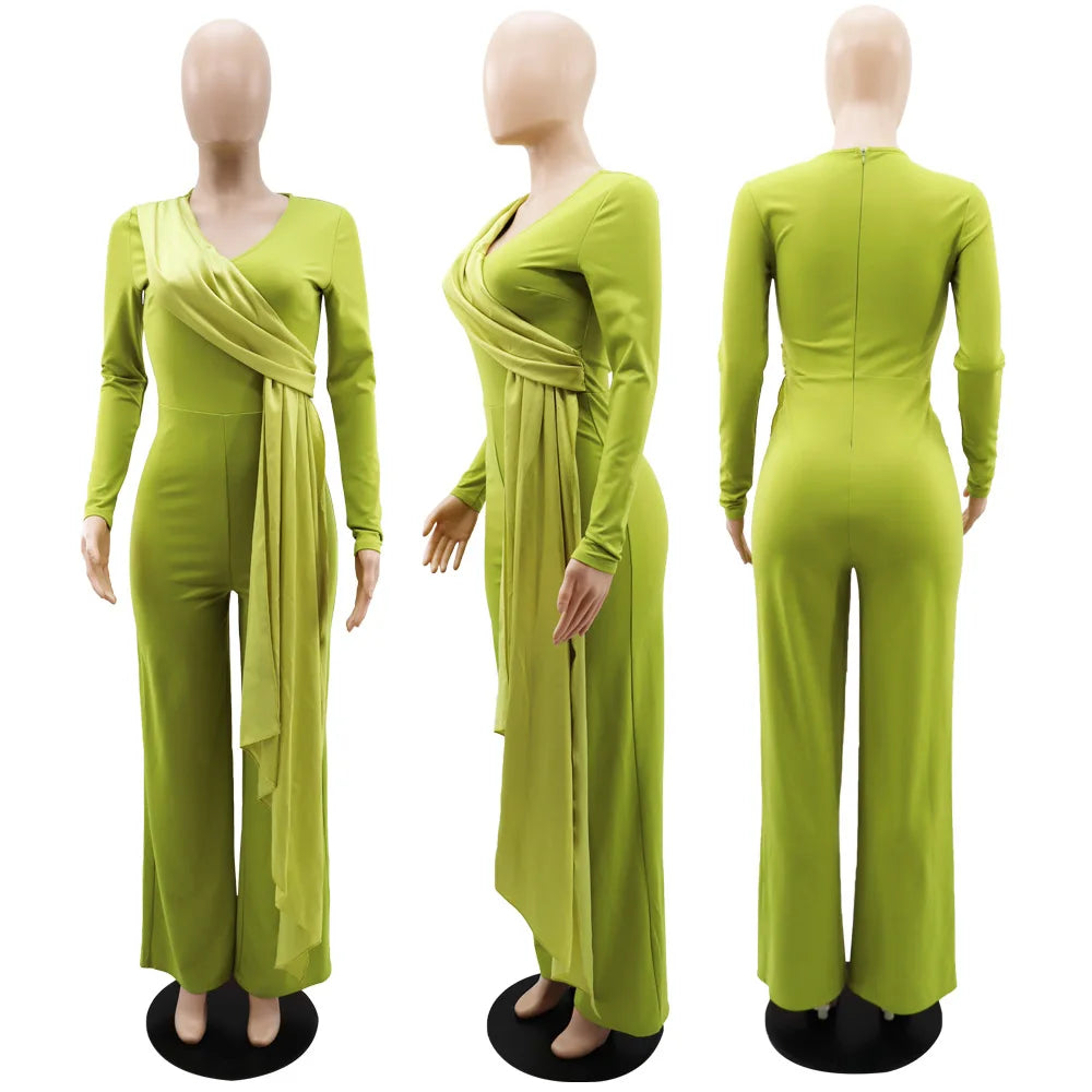 Cy9007 Fashion Ladies Elegant Slim-fit Jumpsuit Solid Color Jumpsuit Slim Fit Single Shoulder Wide Leg Pants for Women