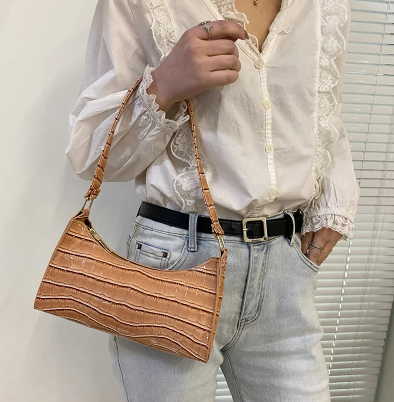 Borse in pelle PU moda per donna Borsa da ascella modello alligatore Borsa da donna piccola borsa a tracolla sotto le ascelle