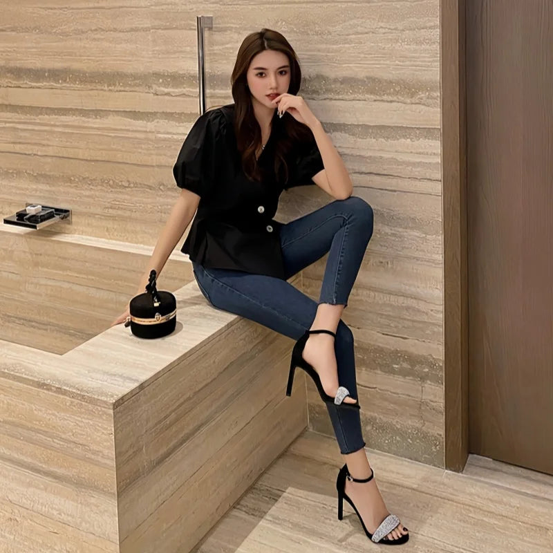 Women's 2025 Summer Luxury Crystal Sandals - Thin Heel Round Toe Open Toe Suede High Heels