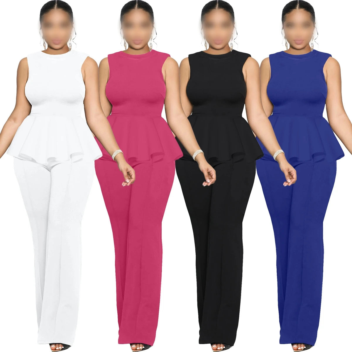 L394 Latest Design Summer Jumpsuit Women Lapel Collar Pocket Loose Waist Wide Leg Sleeveless Jumpsuit for Ladies