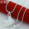 DOTEFFIL Collana con ciondolo fiore rosa in argento sterling 925 18/20-24/26/30 pollici Catena del serpente per le donne Gioielli di fidanzamento di nozze