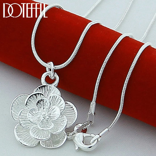 DOTEFFIL Collana con ciondolo fiore rosa in argento sterling 925 18/20-24/26/30 pollici Catena del serpente per le donne Gioielli di fidanzamento di nozze