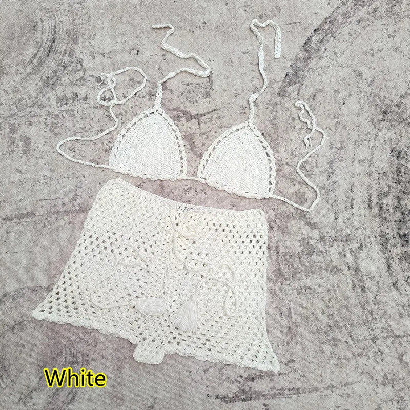 2024 Damen Sommer Sexy Handgemachtes Häkel-Bikini-Set Damen Urlaub Freizeit Strand Badeanzug Handgehäkelter Split Bikini BH Anzug Mädchen