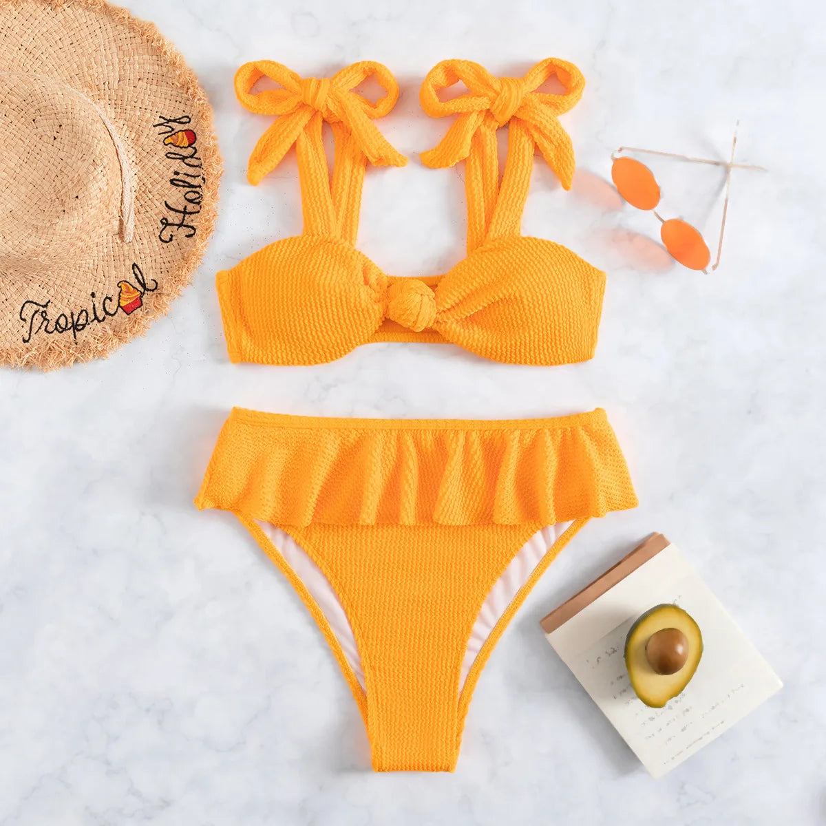 CYFS-534 Neuer sexy Bikini speziell, einfarbiger gelber BH, Badeanzug mit hoher Taille, Accessoires für Damen-Strandbekleidung