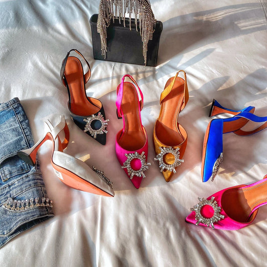 Estate europea e americana 2021 nuove scarpe da donna con tacco alto a punta girasole trapano fibbia punta chiusa sandali con tacco coppa di vino