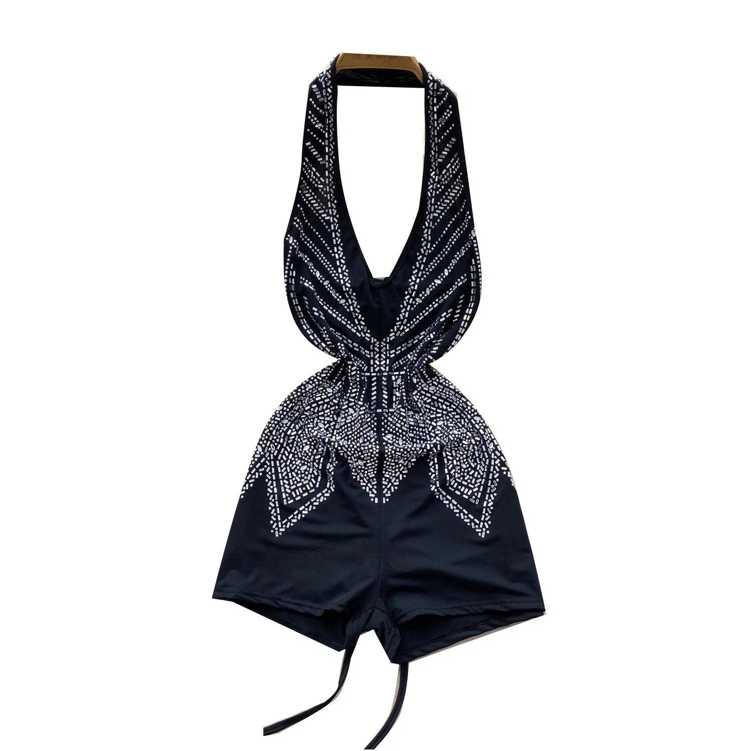 Sommer Y2K V-Ausschnitt Slim Jumpsuit für Damen Ärmellos Hohe Taille Rückenfrei Spitze Kurzer Overall Großhandel