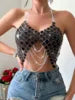 Festival Outfit 2024 Summer New Fashion Nightclub Sexy Sequin Bright Triangle Stitching Bikini Hollow Out Tank Top