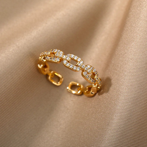 Anelli classici a catena intrecciata con zirconi per le donne Anello elegante per coppia in acciaio inossidabile Regalo di gioielli da sposa Bijoux Femme Spedizione gratuita