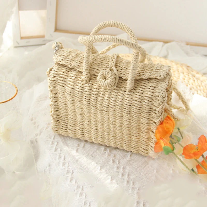 Gusure Ladies Summer Straw Woven Crossbody Bags Casual Small Hasp Shoulder Bag rafia Square Rattan Messenger Bag borse borsa