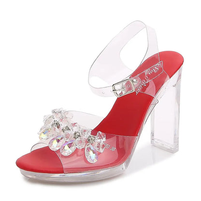 Fashion Women's Summer Open Toe PU Dress Sandals 11CM Black High Heels Waterproof Platform Flat Heeled Sexy Height Increasing