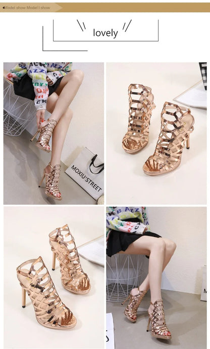 2025 Classic Comfortable High Heel Women's Summer Sandals Hollow Metal Street Shot Long-Term in Stock Open Back Counter Type