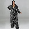 BH784 Combinaison-Pantalon Imprimée Ample Col V Grande Taille 100% Polyester Tendance Automne Hiver pour Femme
