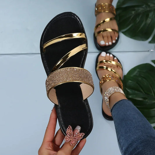 Big Size Summer New Slope Heel High Heel Flower Matsuke Heel One Line Foreign Trade Women's Sandals and Slippers Beach Shoes