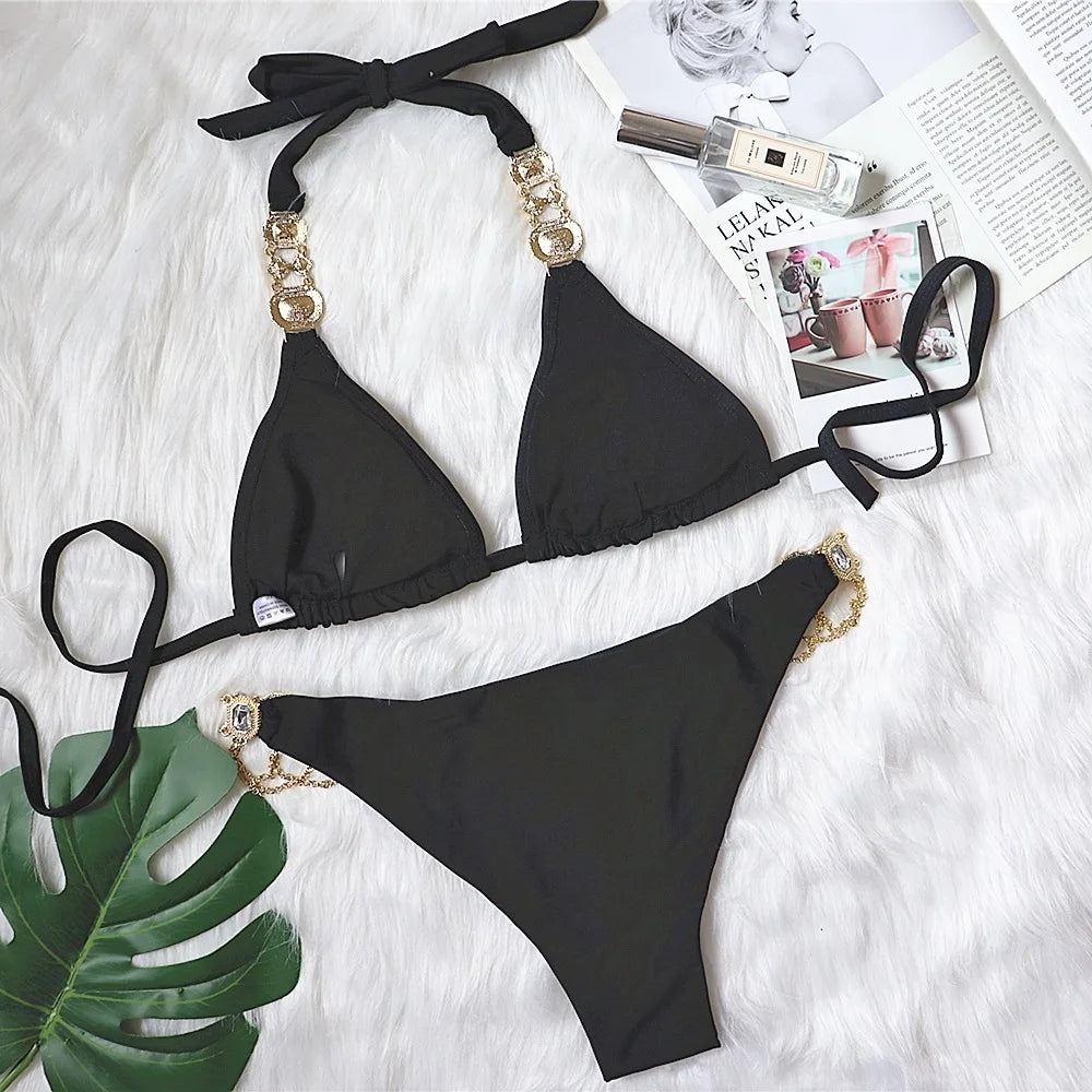 Neuer Badeanzug Kristall-Diamant-Badeanzug Sexy Badeanzug Fabrik auf Lager Metallaccessoires Bikini Schmuck Bademode
