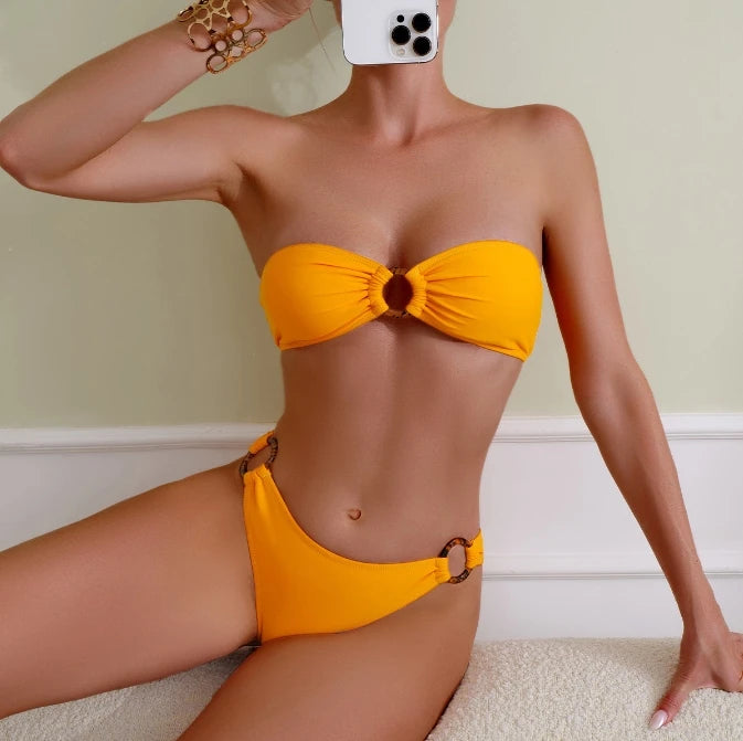 Women's Swimwear High Waisted Brazilian Triangle Bikini Set Sexy Tight Fitting Solid Color Bra High Elasticity Women's Bikini