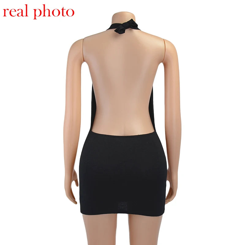 Mini abiti Sexy senza schienale con cavezza crittografica Bodycon Skinny Club Party abito lavorato a maglia senza maniche autunno Streetwear Beach Holiday