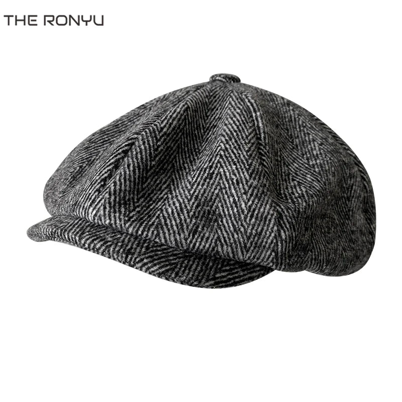 Berretto di lana per uomo Gatsby Cappello Autunno Inverno Uomo Berretti piatti Grigio a spina di pesce Berretti strillone Maschile Sombreros De Hombre Berretti NM01-2