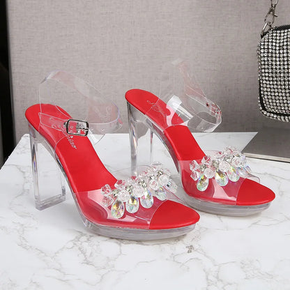 Fashion Women's Summer Open Toe PU Dress Sandals 11CM Black High Heels Waterproof Platform Flat Heeled Sexy Height Increasing