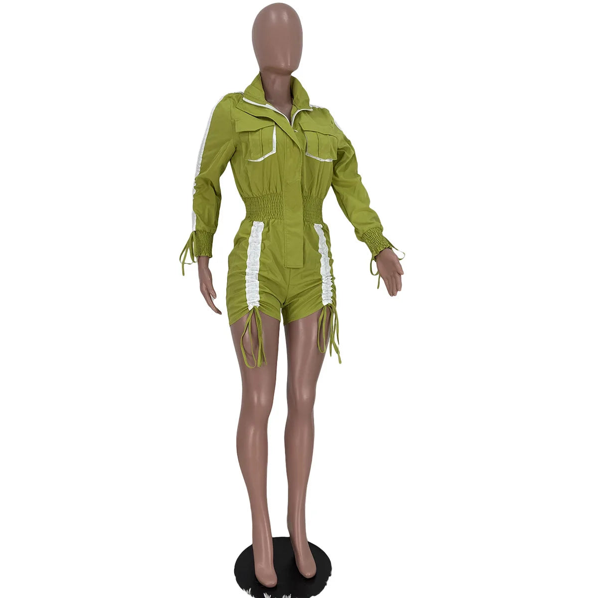 N8316G Vêtements Femme Printemps Été Vente en Gros Fournisseur Combinaison Courte Nouveau Patchwork Cordon de Serrage Manches Longues Combinaison Cargo