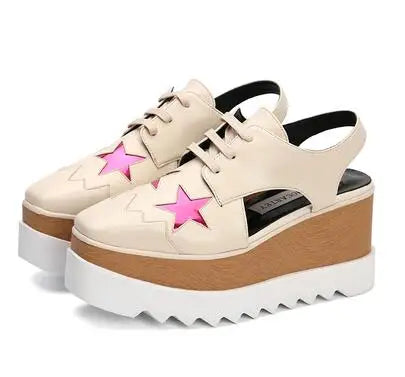 Genuine Leather Buckle Strap Sandals Breathable Sneakers Stars women summer rivets shoes Korean Style Platform Casual Shoes