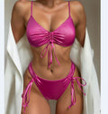 Bikini sexy réfléchissant jeune mode 2024, ensemble 2 pièces bandage rose, maillot de bain de plage