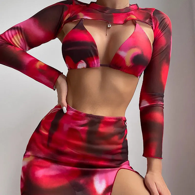 Ensemble de 4 pièces de maillot de bain tie-dye grande taille avec paréo