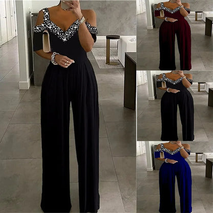 Latest Arrivals Ladies Casual Jumpsuits Female Solid Color Beaded Sleeveless Bodycon Lady Elegant Women Plus Size Jumpsuits