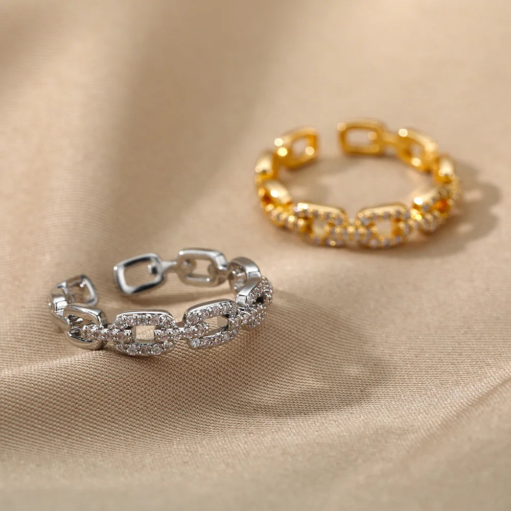 Anelli classici a catena intrecciata con zirconi per le donne Anello elegante per coppia in acciaio inossidabile Regalo di gioielli da sposa Bijoux Femme Spedizione gratuita