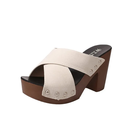 Sandales à plateforme à bout ouvert avec lanières croisées rivetées, sexy, rehaussantes, à fermeture boutonnée, pour le printemps, l'été, l'hiver