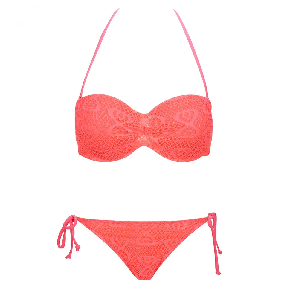 Bikini Solide Avec Bretelles Bandage Ensemble Bikini Blanc Push Up Bikini Maillots De Bain Bandeau Maillot De Bain Brésilien Maillot De Bain