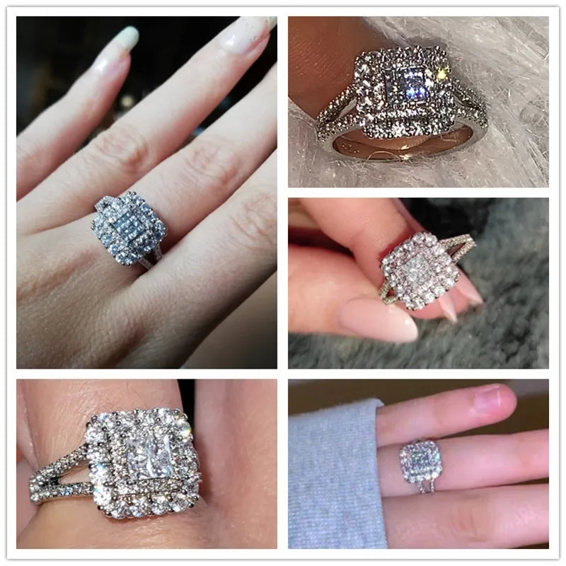 Huitan splendido anello da donna a forma quadrata completamente bling ghiacciato micro pavimenta cristallo zircone abbagliante anello da sposa anello di fidanzamento per matrimonio