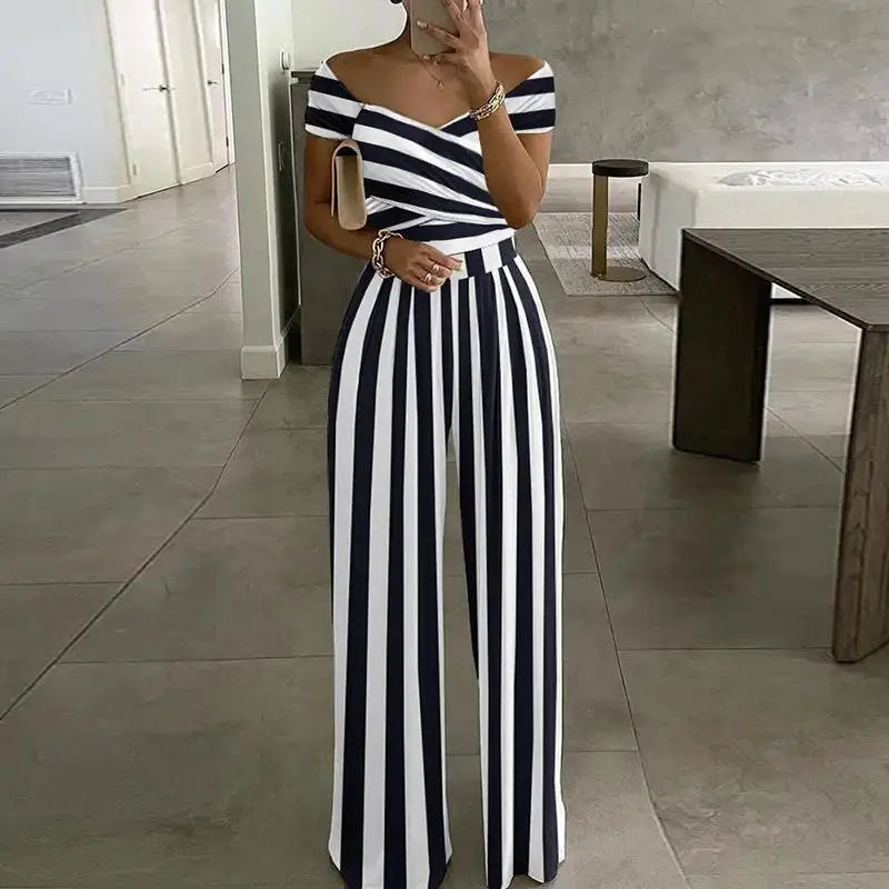 Summer Fashion Sexy Deep V-neck Jumpsuit Women's Short Sleeve Floral Digital Print Waist Trousers Jumpsuit