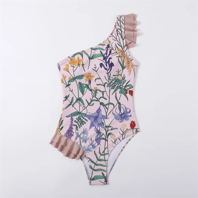 2023 New Swimwear Slim Bikini Women Printed Ruffle Swimsuit With Chiffon Dress Bikinis & Beachwear