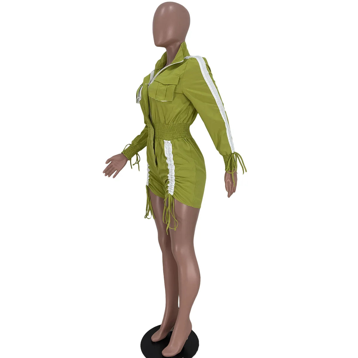 N8316G Vêtements Femme Printemps Été Vente en Gros Fournisseur Combinaison Courte Nouveau Patchwork Cordon de Serrage Manches Longues Combinaison Cargo