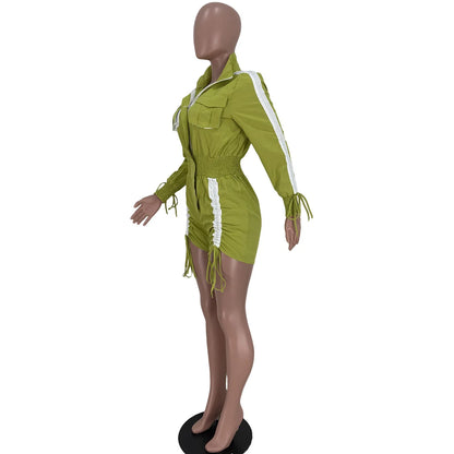 N8316G Vêtements Femme Printemps Été Vente en Gros Fournisseur Combinaison Courte Nouveau Patchwork Cordon de Serrage Manches Longues Combinaison Cargo