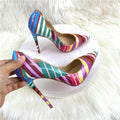 Luxury Women's  High Heels Graffiti Pointed Pump Design Mixed Colors Slip-On Closure Street Sandals for Summer